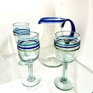 Hand blown Mexican style Pitcher Set